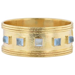 Elizabeth Locke Aquamarine Cabochon Yellow Gold Hinge Bracelet