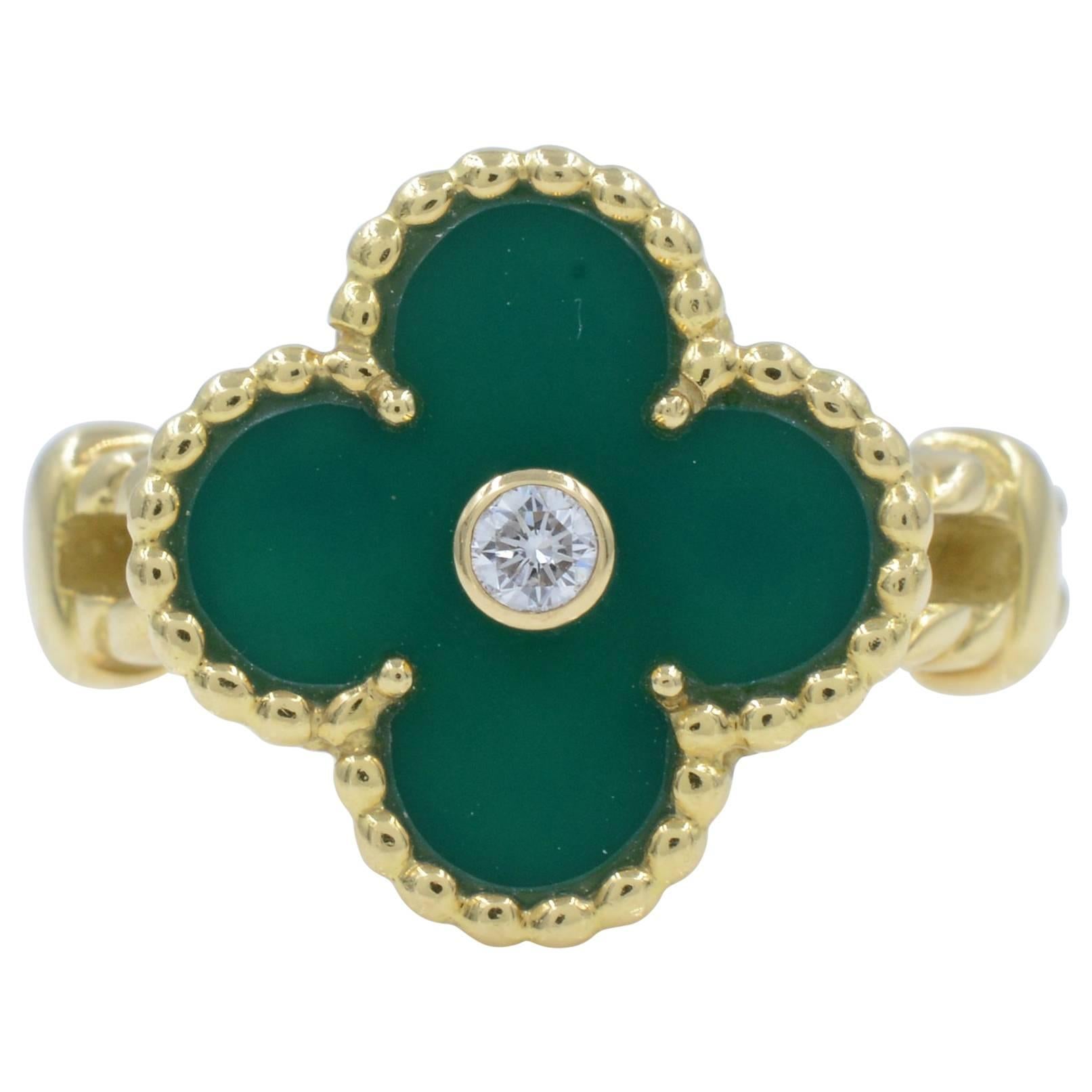 Green Vintage VCA Alhambra Clover Jade Ring