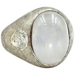 11.18 Carat Cabochon Star Sapphire and Diamond Ring 14 Karat White Gold