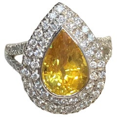 3 Carat Yellow Sapphire with .72 Carat Diamond Double Halo