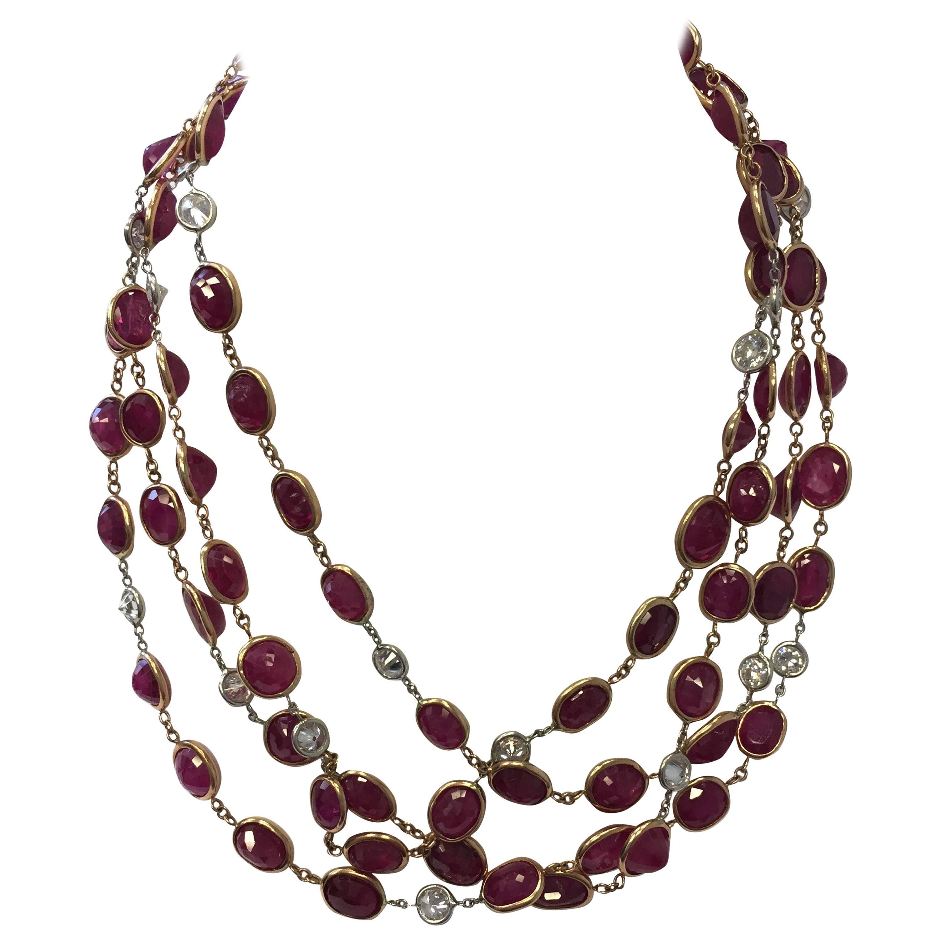 Multi-Shape Ruby and Diamond Necklace