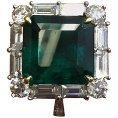 Estate Look Emerald Cut Emerald and Diamond Ring in Platinum