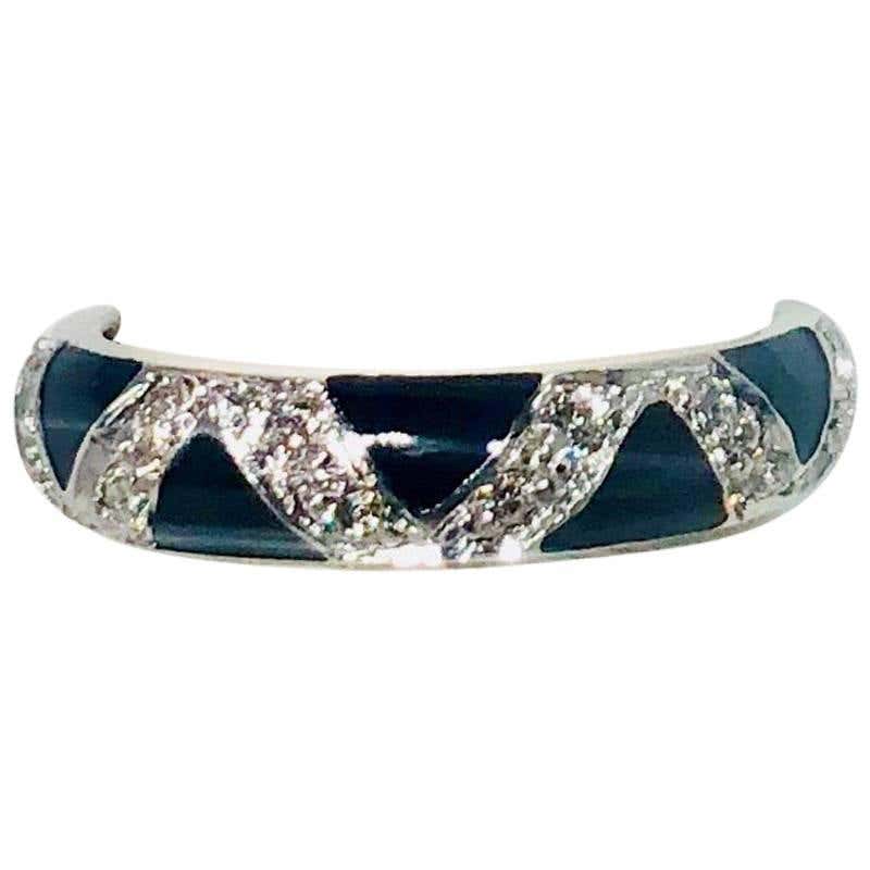 Hidalgo 18 Karat White Gold Diamonds and Black Enamel Stackable Band ...
