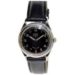 Retro Elgin Stainless Steel Art Deco Round Military Style Manual Watch