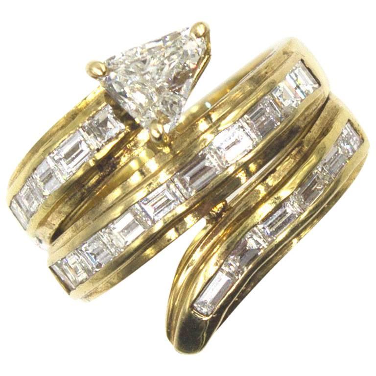 Trillion and Baguette Diamond 18 Karat Yellow Gold Snake Ring