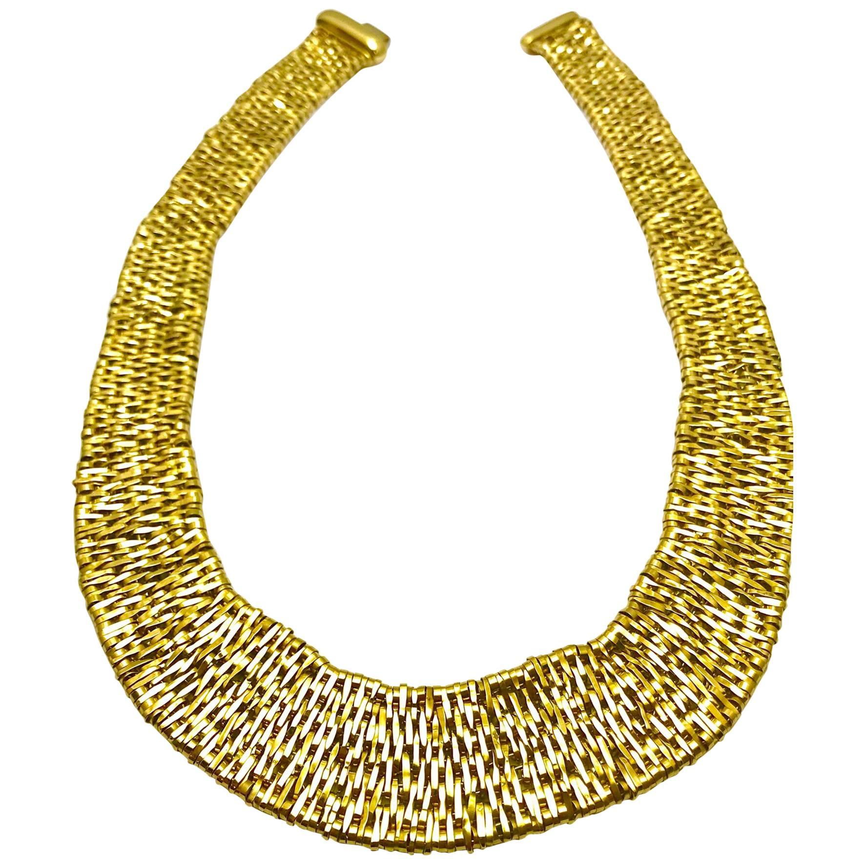 Orlando Orlandini Fiandra Wide Woven Link Gold Necklace