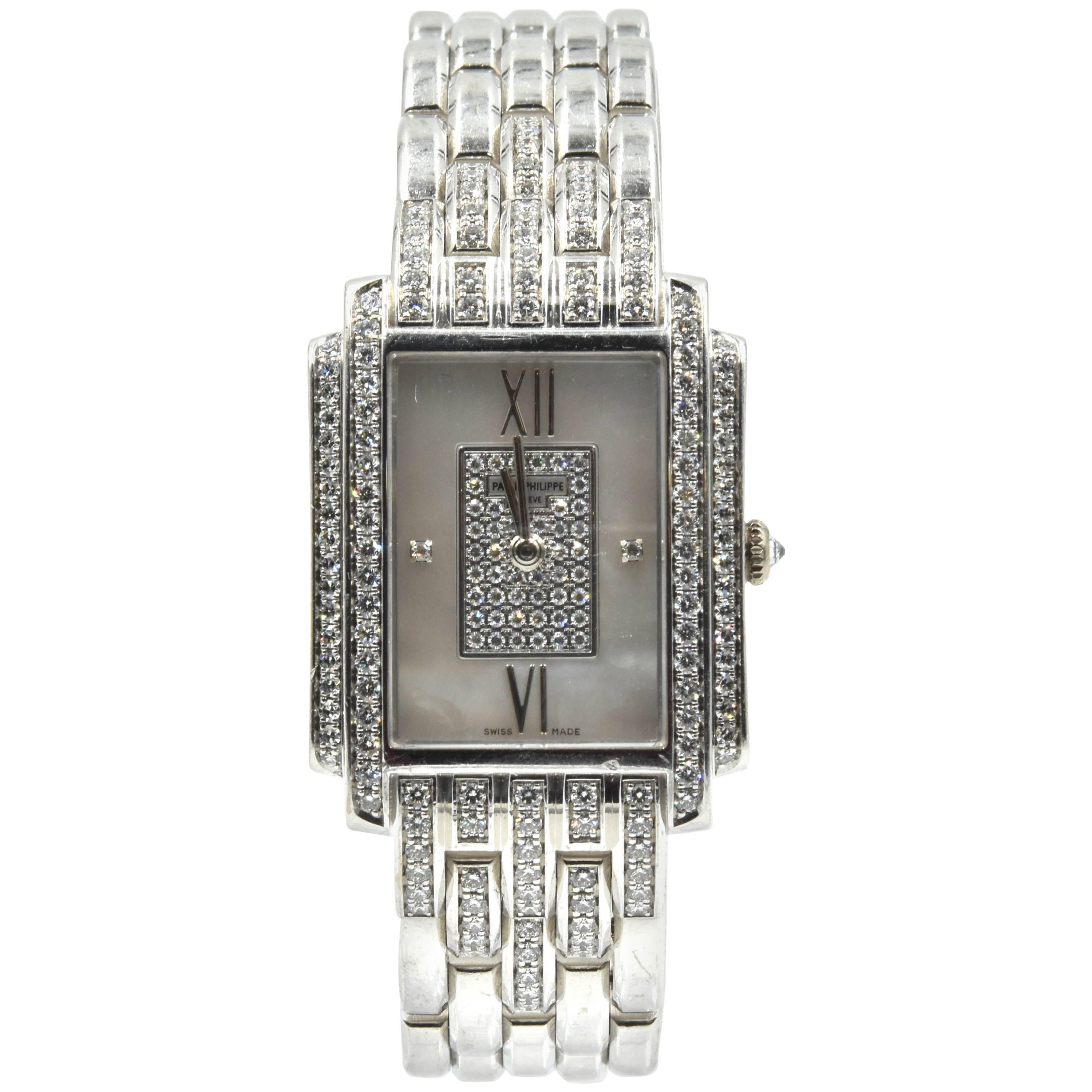 Patek Philippe Ladies white gold Diamond Gondolo Quartz Wristwatch Ref 4825