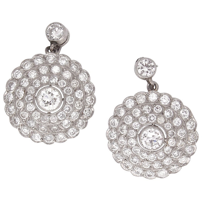 Diamond Platinum Earrings For Sale at 1stDibs