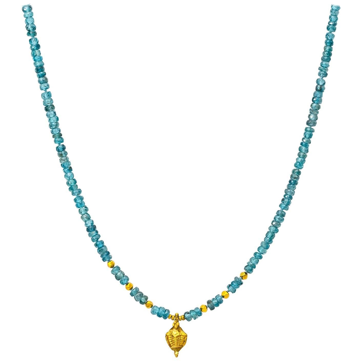 Blue Zircon and 18 Karat Gold Beaded Necklace