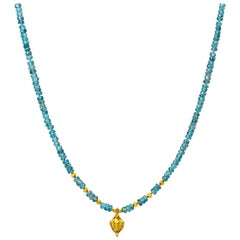 Blue Zircon and 18 Karat Gold Beaded Necklace