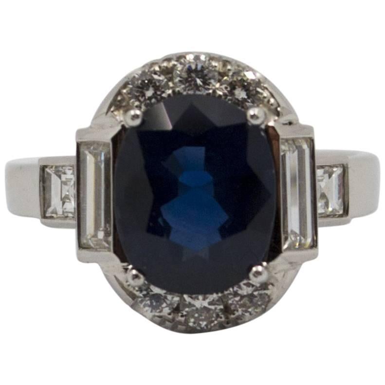 GemTech Certified 3.36 Carat Blue Sapphire 1.14 Carat Diamond White Gold Ring