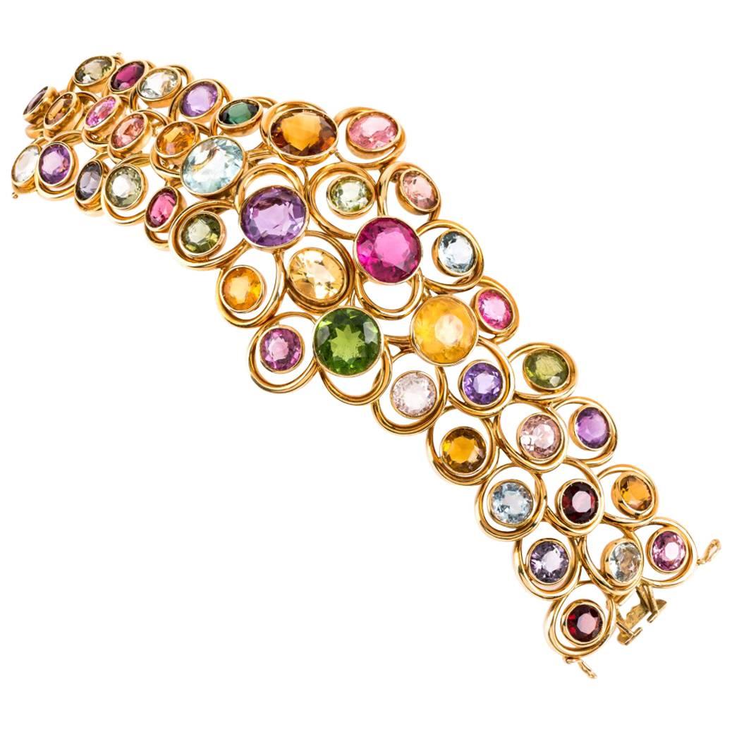 Bilbault Destabeau Cheerful Precious Stone 18 Karat Gold Bracelets For Sale