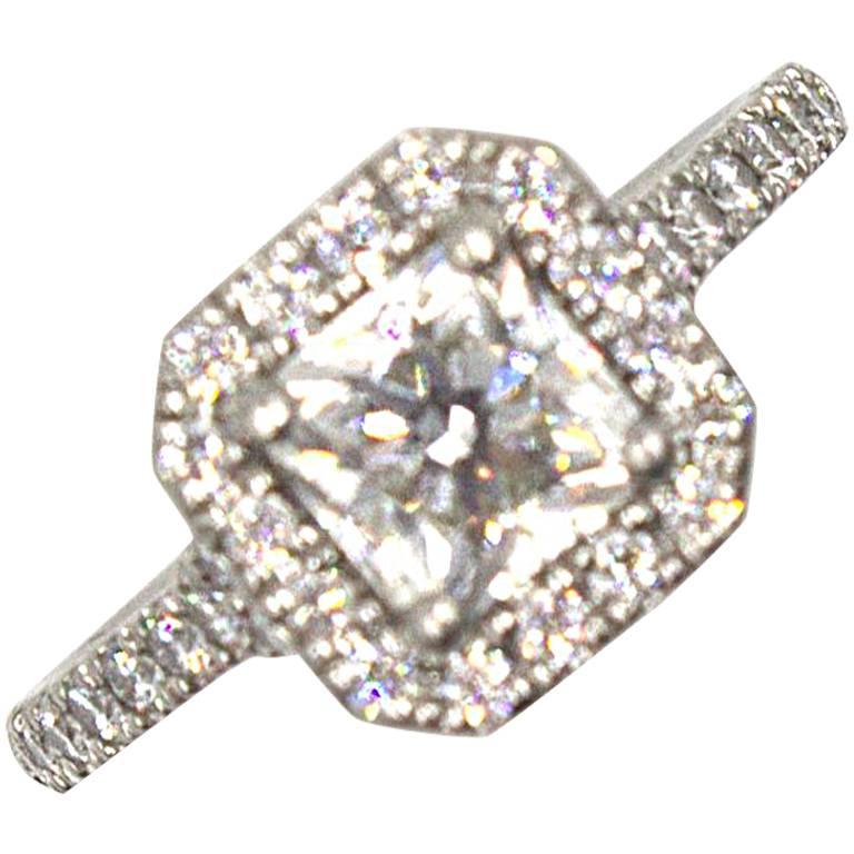 Hearts on Fire 1.10 Carat Asscher Cut Diamond Halo Platinum Engagement Ring 
