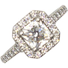 Bague de fiançailles en platine Hearts on Fire 1.10 Carat Asscher Cut Diamond Halo