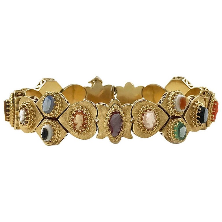 Victorian 14 Karat Gold Cameo Slide Bracelet For Sale at 1stDibs gold