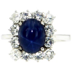 Estate 3.10 Carat Star Sapphire Diamond Gold Ring