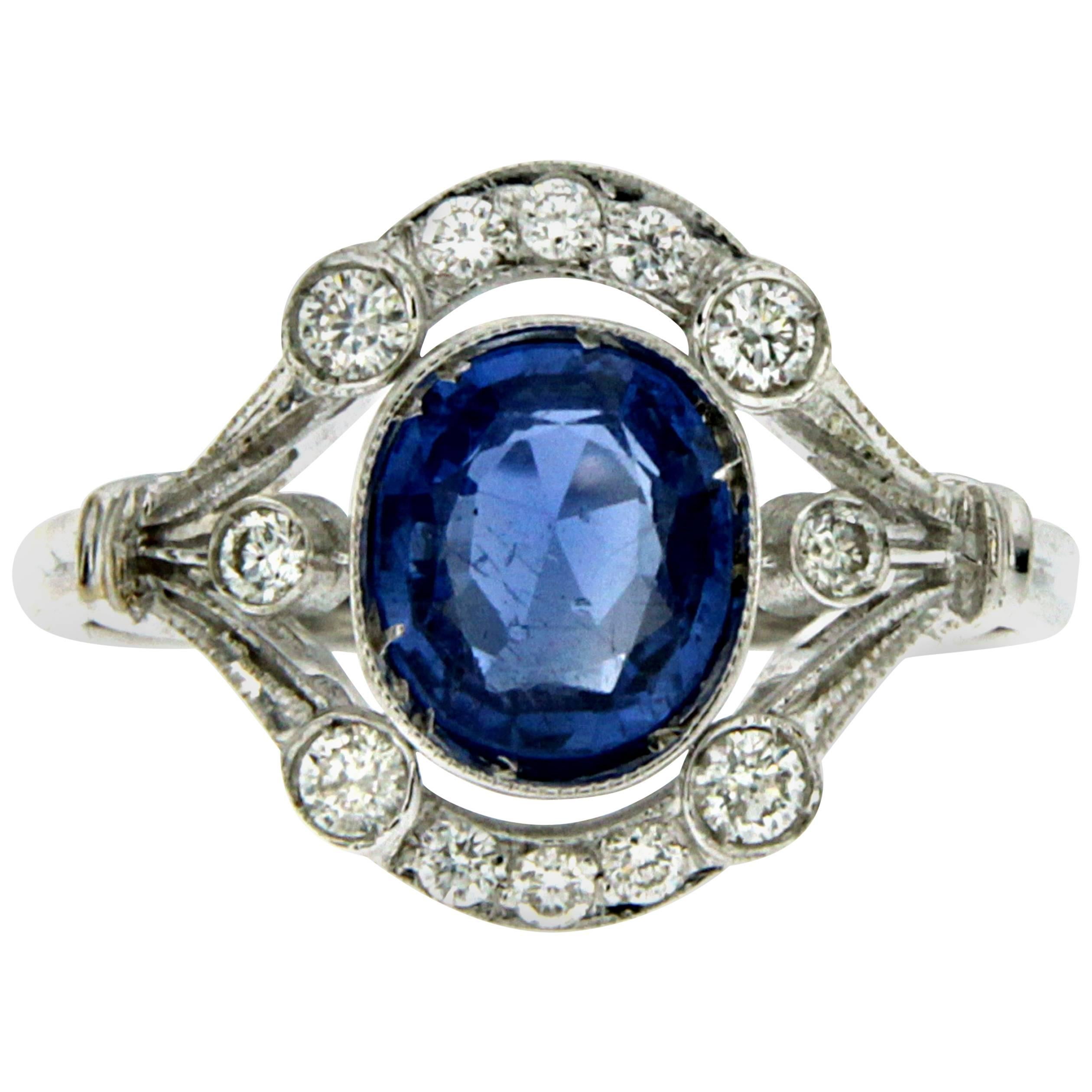 Art Deco Ceylon Sapphire Diamond Gold Ring
