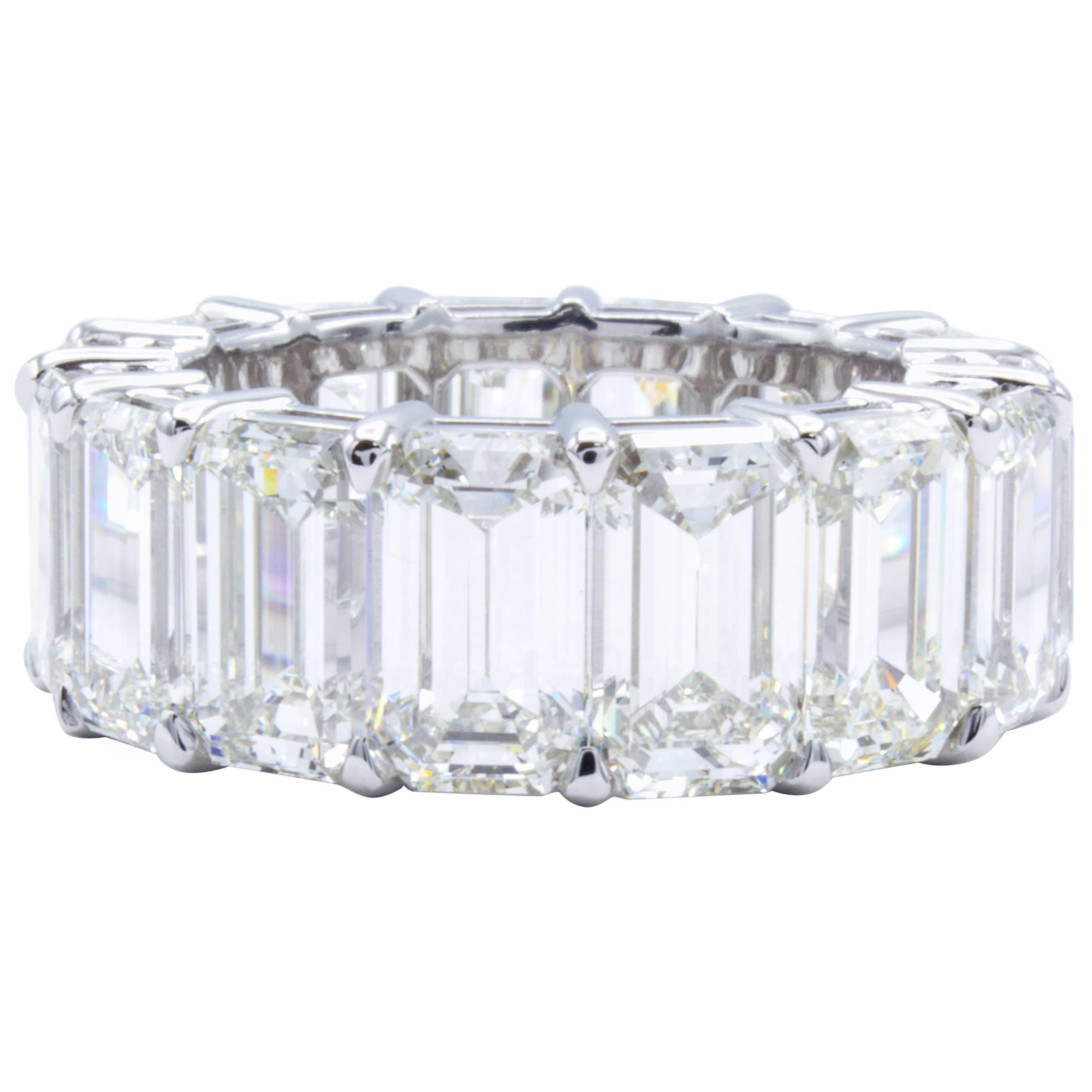 David Rosenberg 17 Carat Emerald Cut GIA Platinum Diamond Eternity Wedding Band