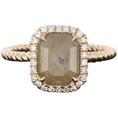 1.56 Carat Reddish Mocha Brown Emerald Diamond Halo Engagement Ring