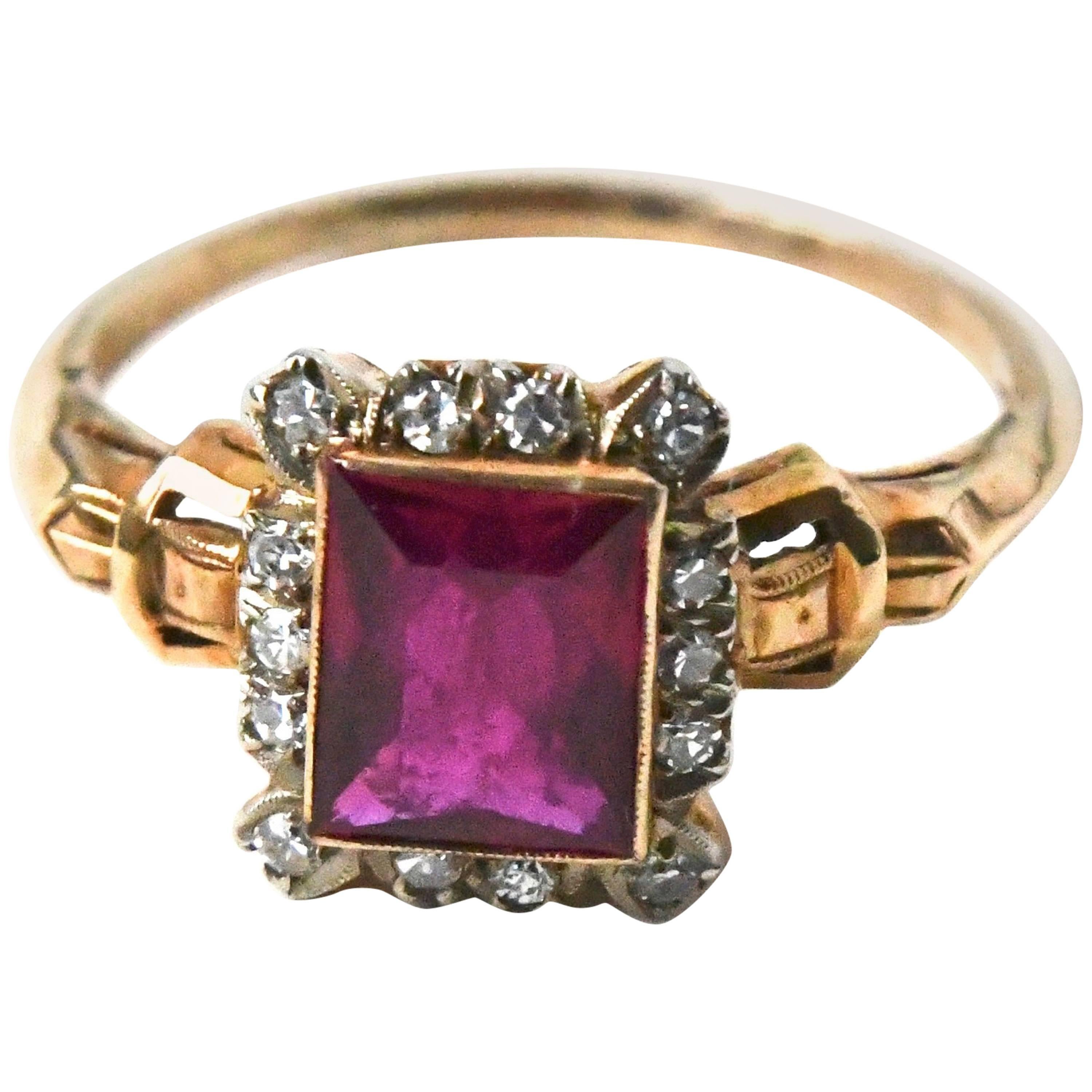 1930s Ruby Diamond Buckle Ring