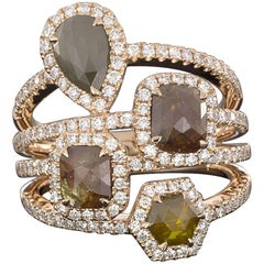 2.99 Carat Four-Stone Rustic Diamond Halo Engagement Ring