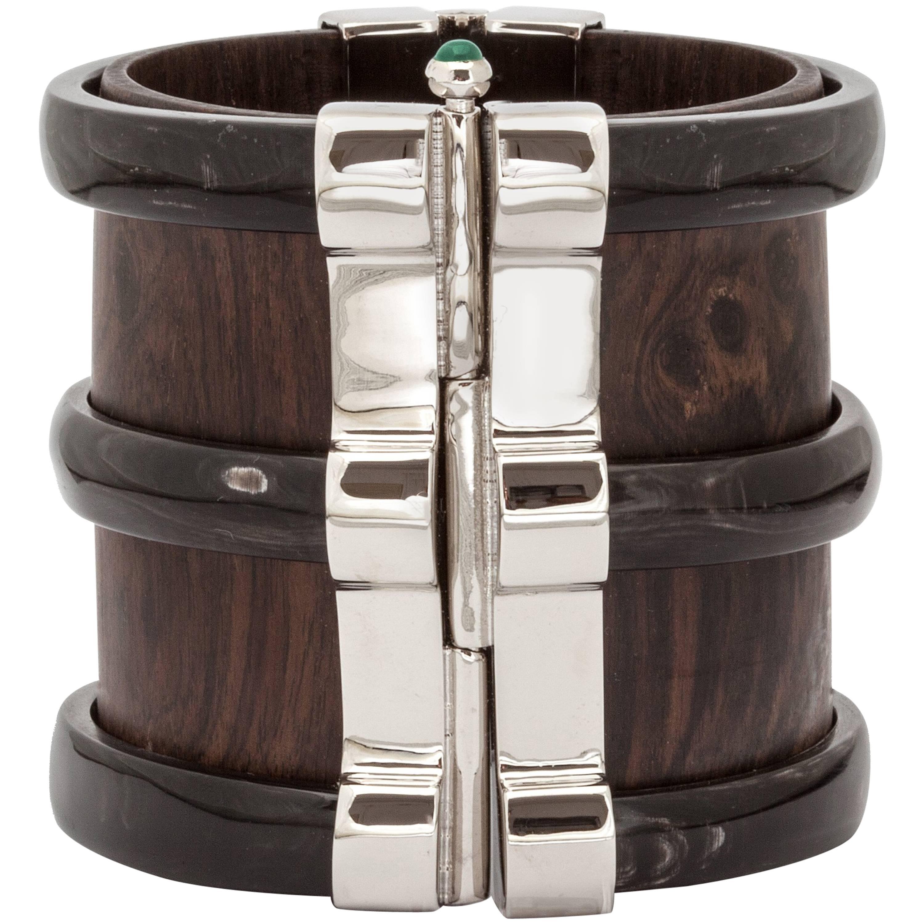 Fouche Art Deco Cuff Bracelet Horn Emerald Wood For Sale