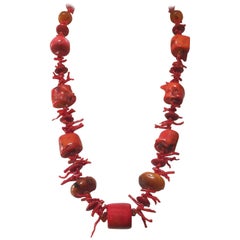 Coral and Amber Beaded Necklace with 14 Karat Gold Beads by Marina J