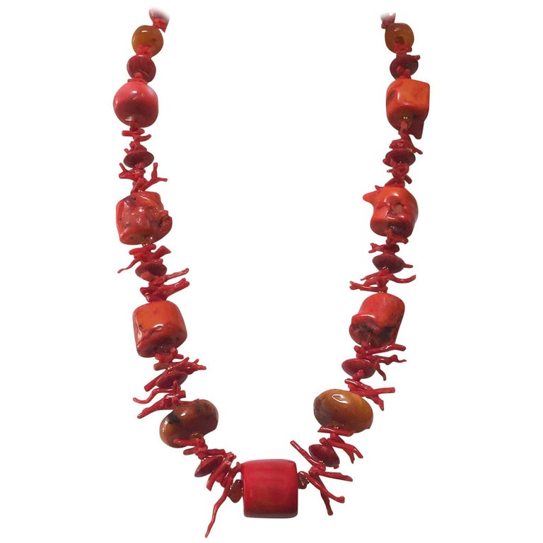 Marina J. Red Coral and Amber Beaded Necklace with 14K Yellow Gold ...
