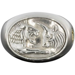 Used David Yurman Sterling Silver & Yellow Gold Mens Petrvs Lion Signet Ring Size 9.5