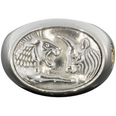 David Yurman Sterling Silver & Yellow Gold Mens Petrvs Lion Signet Ring Size 9.5