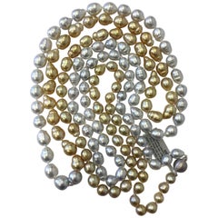 White South Sea and Golden Pearl Necklace with 18 Karat Gold and Diamond Clasp