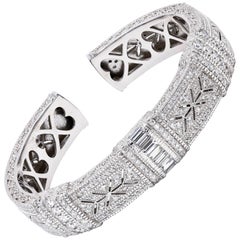 Judith Ripka Wide Diamond Cuff Bracelet 18 Karat White Gold