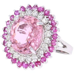 9.87 Carat Pink Sapphire Tourmaline Diamond White Gold Cocktail Ring