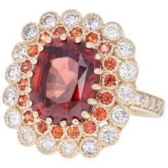 9.98 Carat Orange Sapphire Tourmaline Diamond Yellow Gold Cocktail Ring