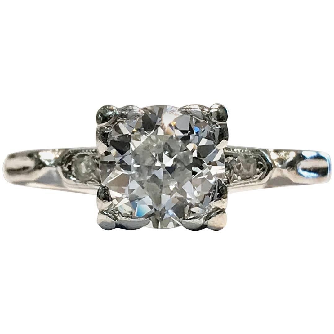 Vintage Diamond Platinum Engagement Ring, 1 Carat  For Sale