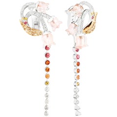 Boucles d'oreilles Muguet Lalique en or blanc 18 carats et quartz rose 