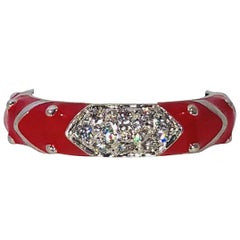 Hidalgo 18 Karat White Gold Diamonds and Red Enamel Stackable Ring