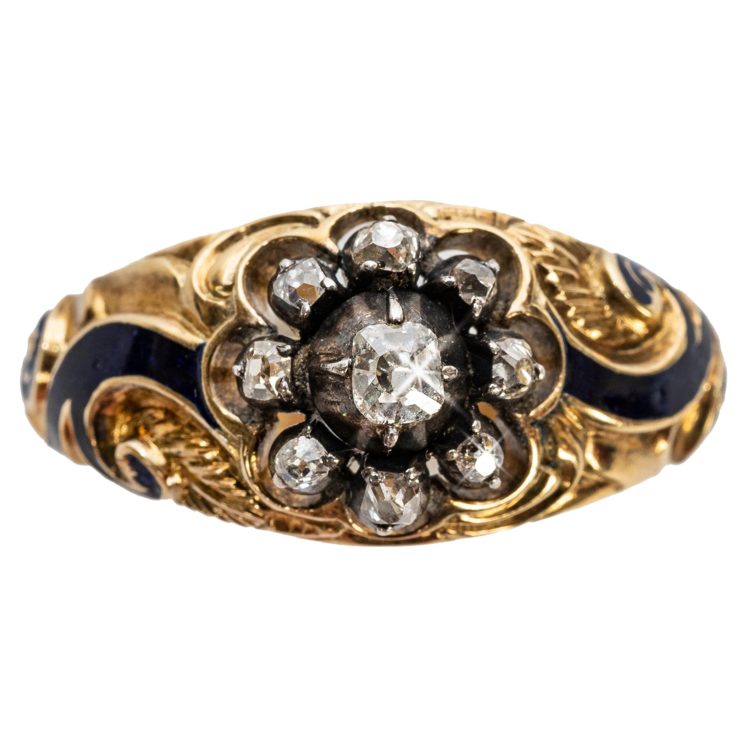 Russian Imperial-era Enamel and Diamond Gold Man’s Ring, 1855