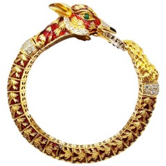 Yellow Gold Diamond Enamel Fox Bracelet