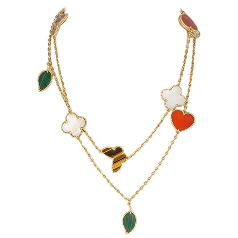 Multi-Color Motifs Yellow Gold Lucky Alhambra Long Necklace 12 Motifs