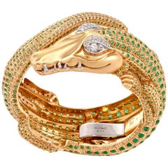 Modern Emerald Diamond Green Gold Alligator Bangle Bracelet