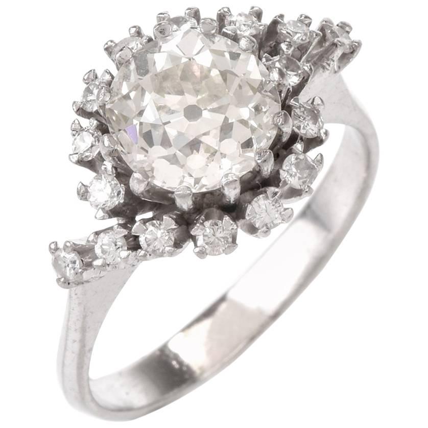 Vintage Old Mine Diamond Platinum Engagement Ring