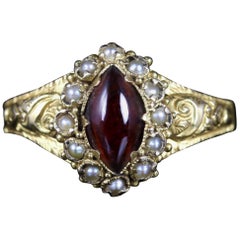 Antique Georgian Garnet Pearl Ring 18 Carat Gold, circa 1820