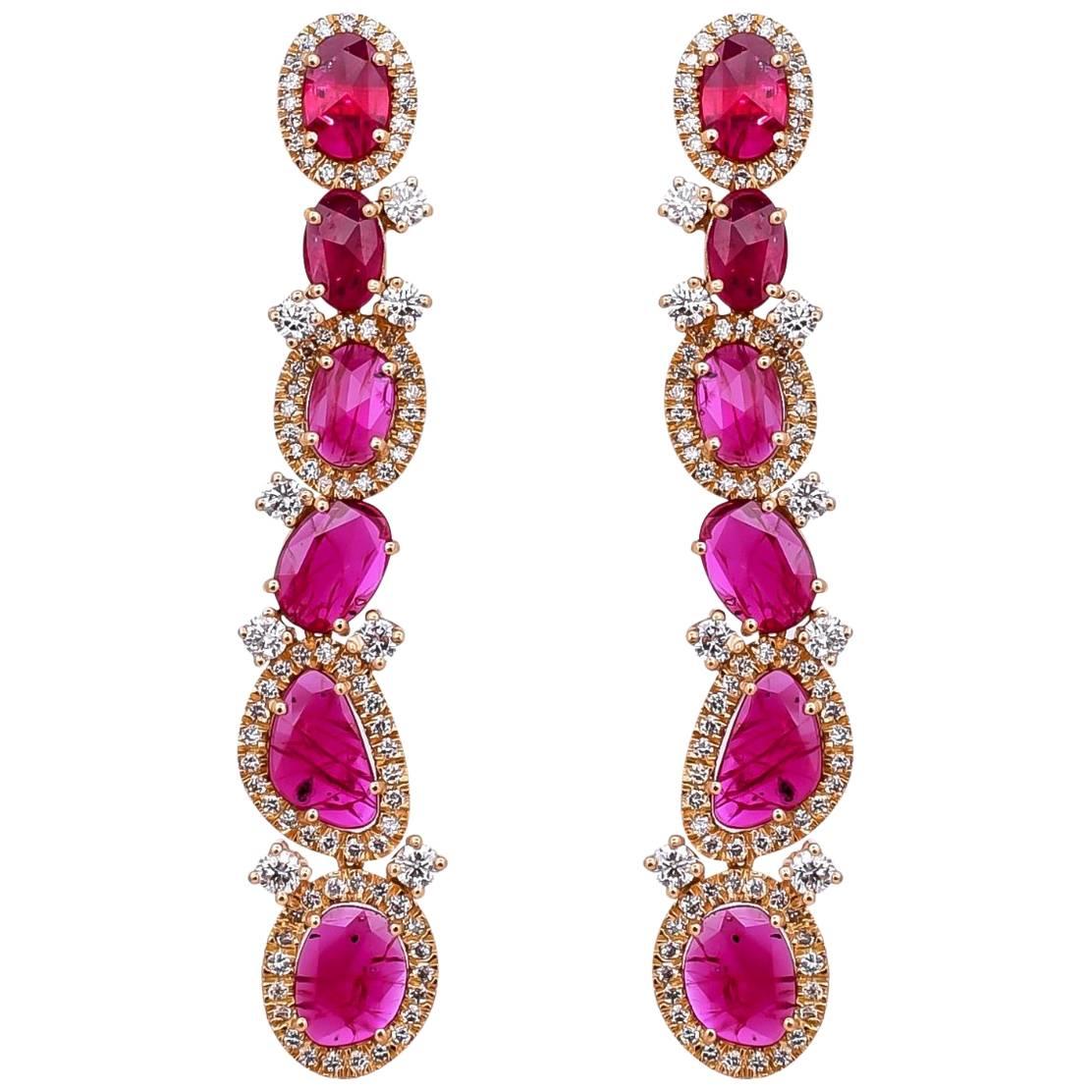 6.38 Carat Mozambique Ruby and Diamond Dangle Earrings