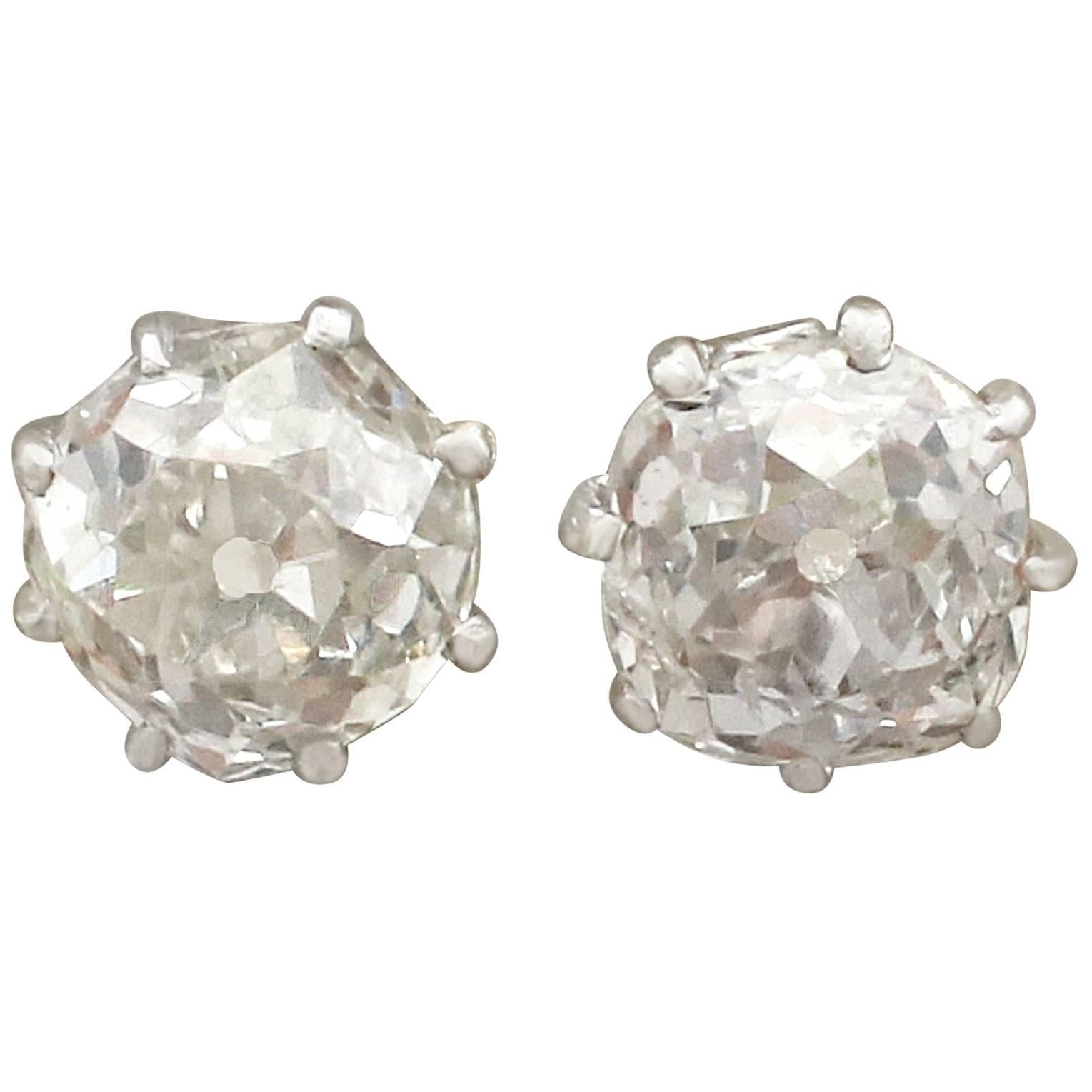 1900s Antique 1.78 Carat Diamond and White Gold Stud Earrings