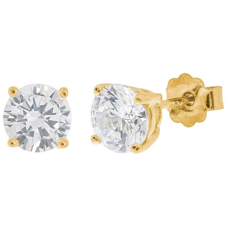 18 Carat Yellow Gold 1 Carat Diamond Solitaire Stud Earrings For Sale