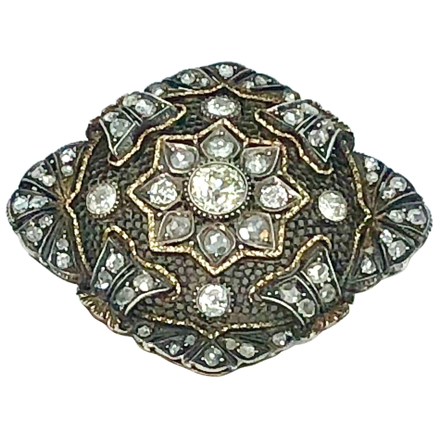 Art Deco Brooch, Silver, Gold and Diamond For Sale