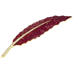 Vintage Pederzani Feather Ruby and Diamond Invisible Setting Brooch