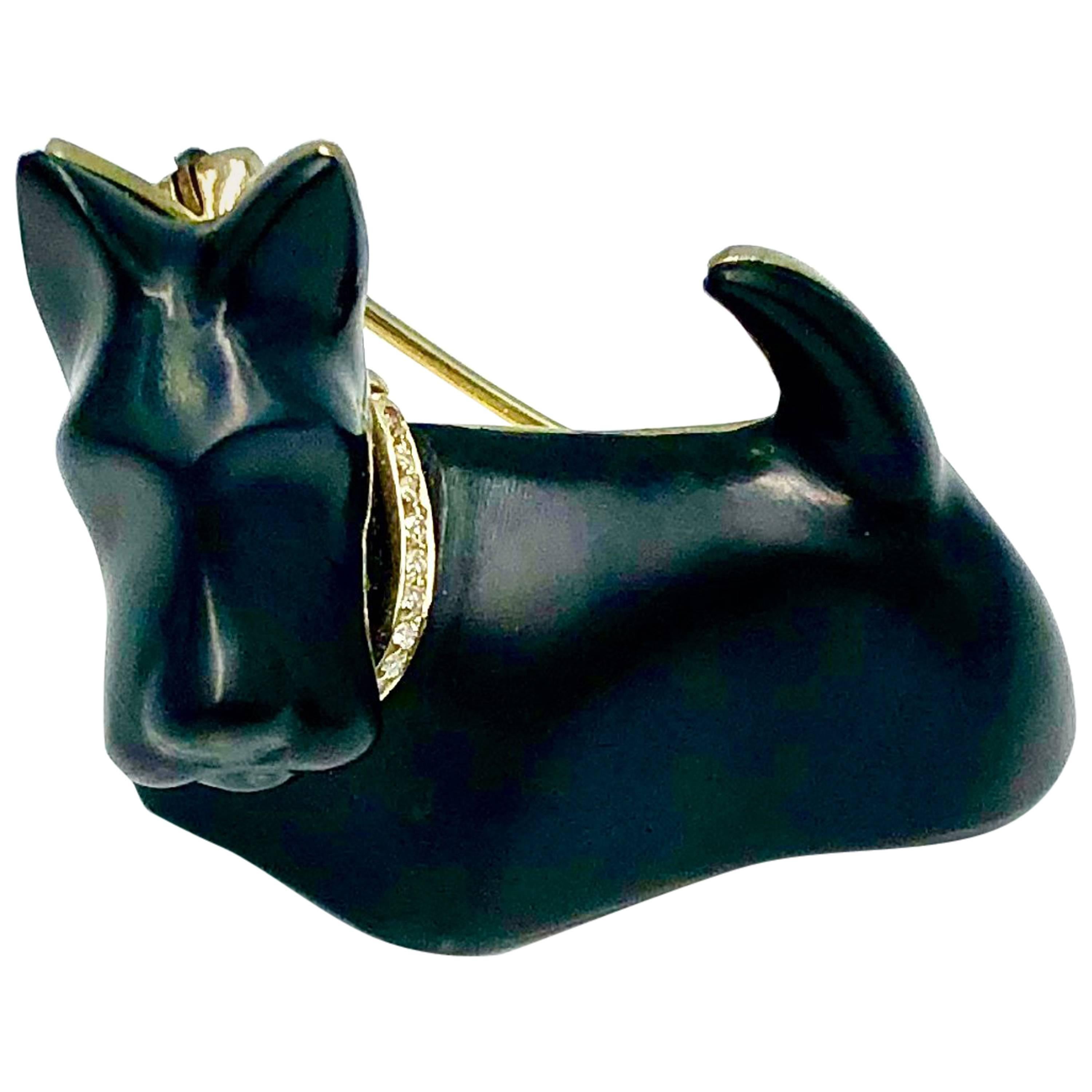 Onyx Dog Brooch For Sale