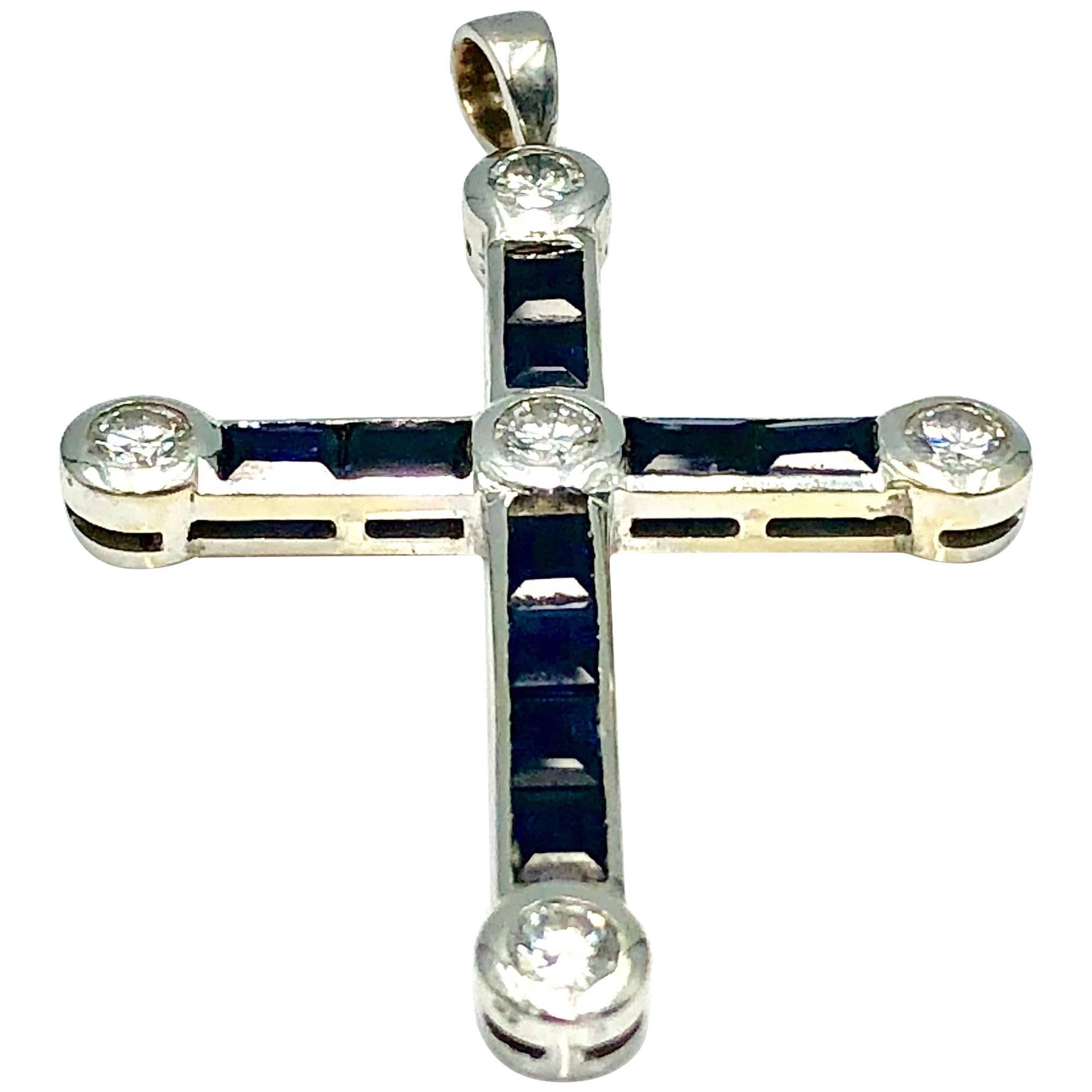 Sapphire and Diamond Cross Pendant For Sale